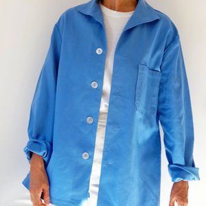 Vintage Piscine Blue Flannel Jacket Shirt | Swedish Workwear Chore Jacket